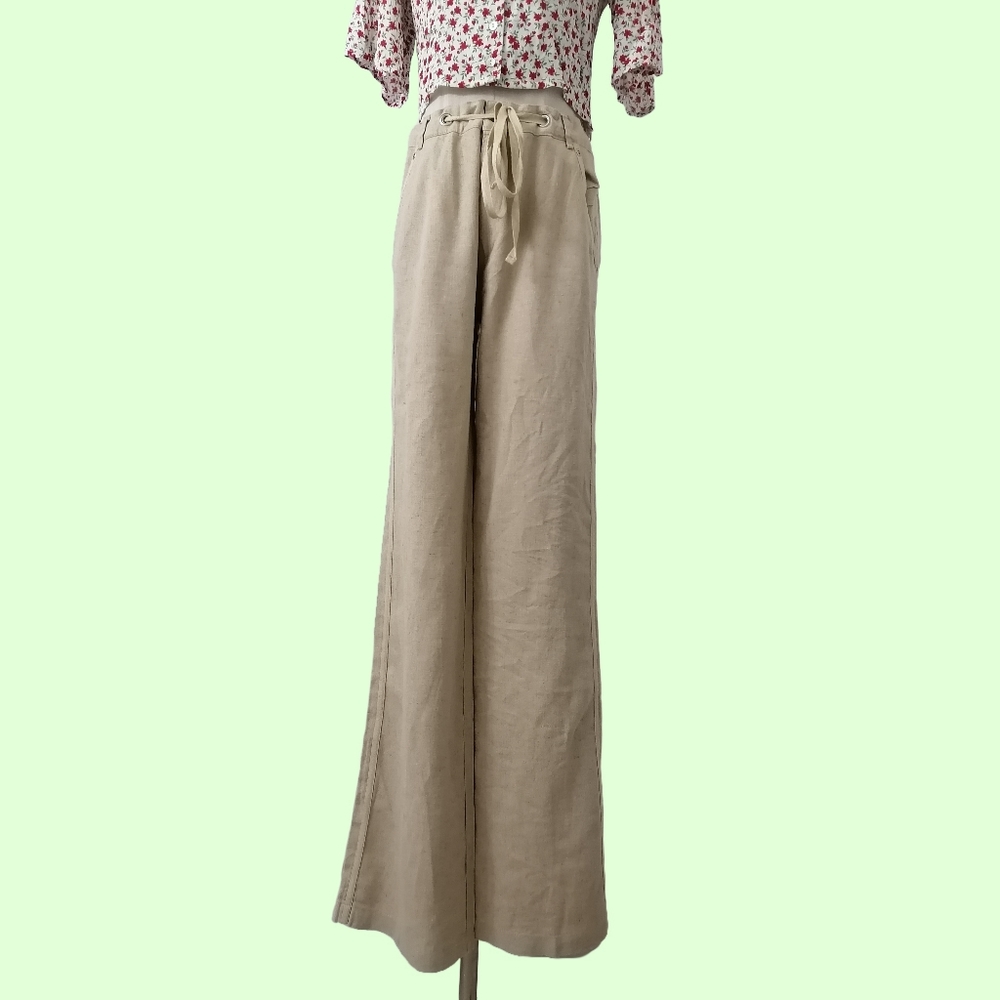 sz: XL, vintage high waist wide legs linen trousers by Reekey Shop
